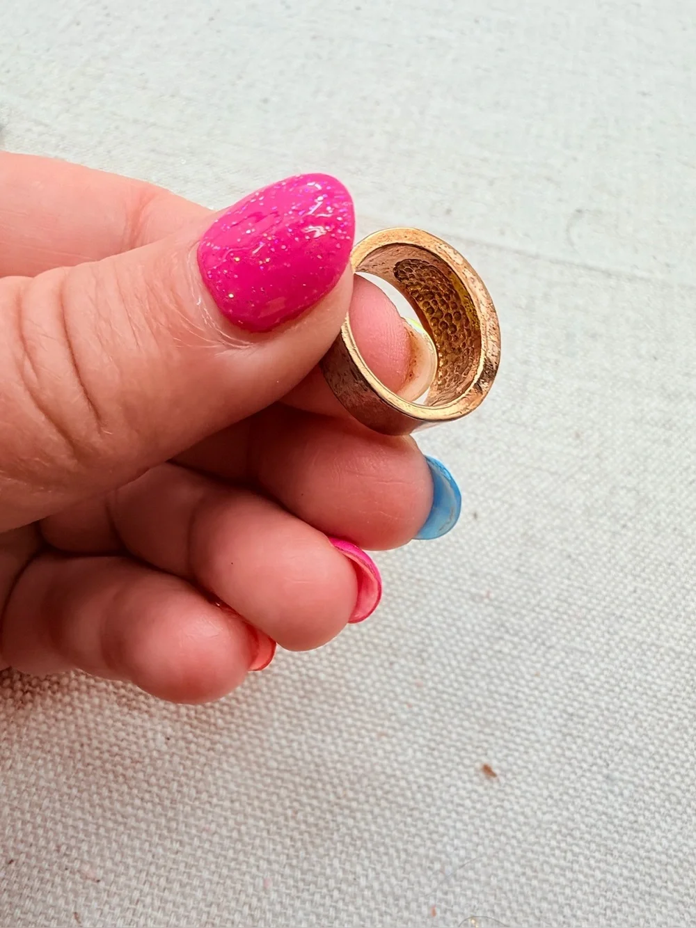 Gold-Tone Pave Crystal Wide Band Ring